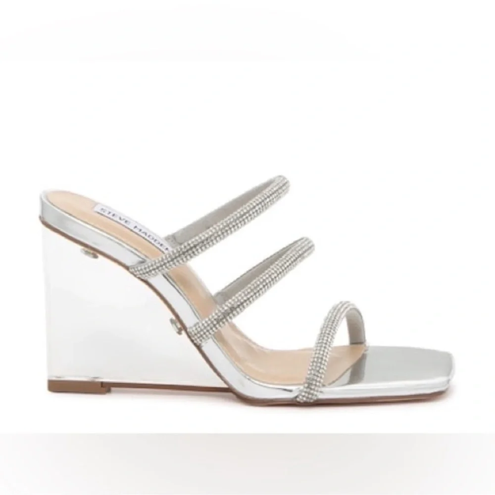 Steve Madden Tovy Rhinestone Lucite Wedge Slip On Evening Sandals Sz 8.5